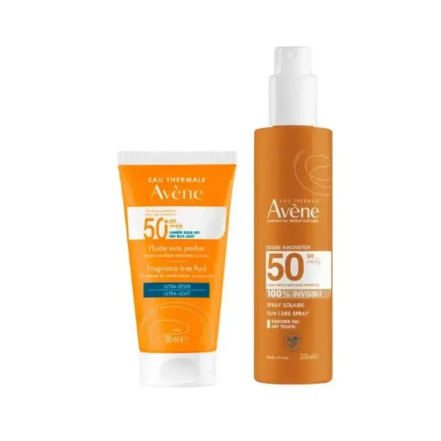 Avene Sun Fluid Unscented SPF50+ 50 мл + Avene Sun Spray Sensitive Skin SPF50+ 200 мл: цены и характеристики