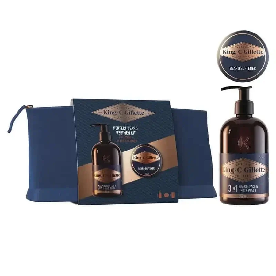 Gillette King C. Beard Gift Pack 1 Очищающий гель 350 мл + 1 Кондиционер 100 мл + Туалетный футляр: цены и характеристики