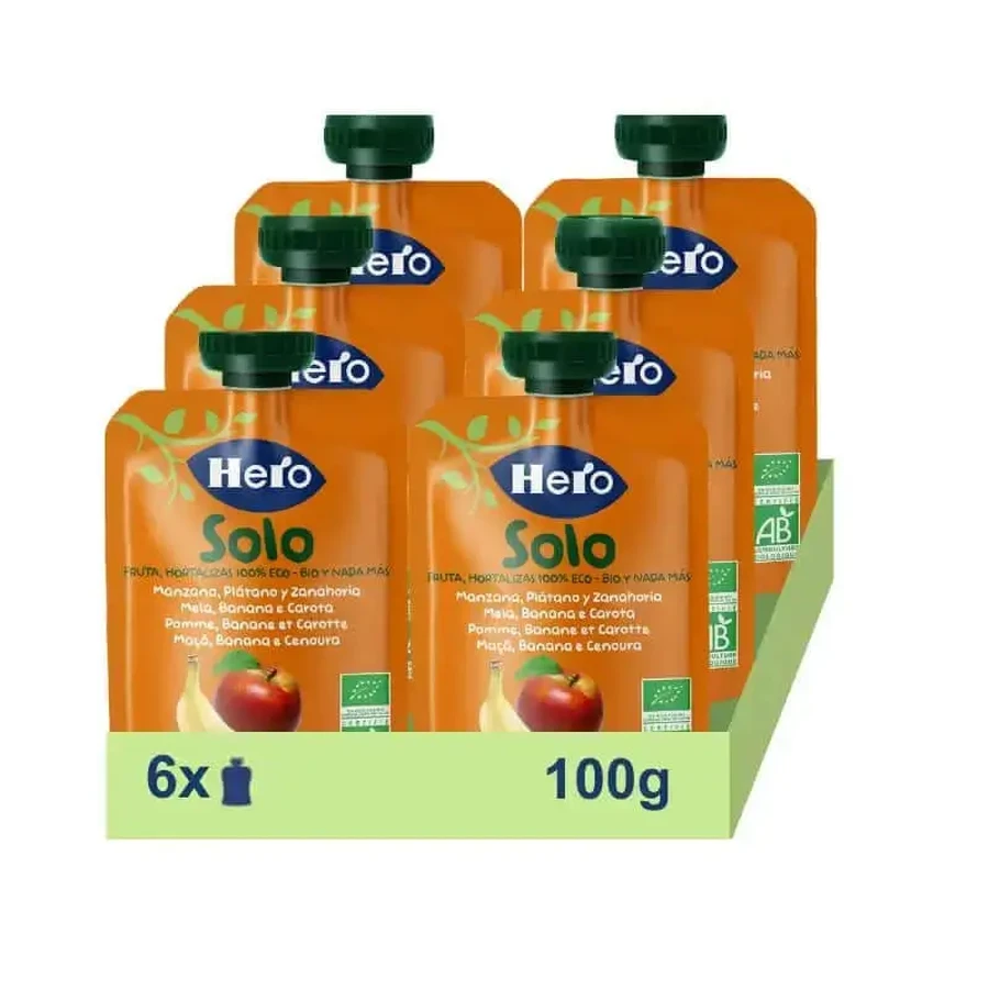 Hero Baby Pack Eco Hero Solo Pack з яблуками, бананами та морквою, 6 х 100 г: ціни та характеристики
