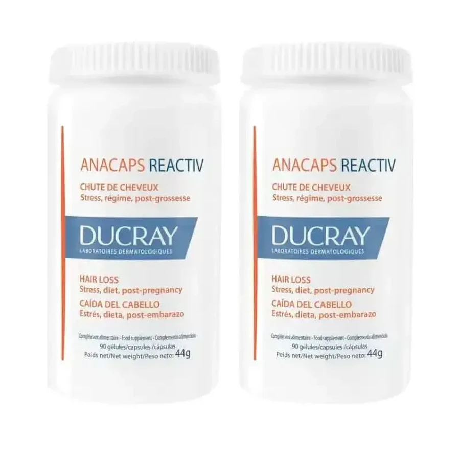 Пищевая добавка от выпадения волос Ducray Anacaps Reactiv, упаковка 2 x 90 таблеток: цены и характеристики