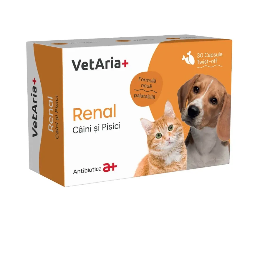 VETARIA+ Renal, XS-XL, добавка для почечной системы собак и кошек, курица, коробка, 30 капсул: цены и характеристики