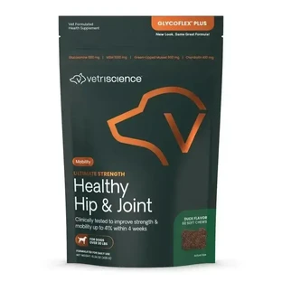VETRISCIENCE Ultimate Strength Healthy Hip & Joint (Glycoflex Plus), M-XL, добавка для суглобів для собак, качка, мішечок, 60 жувальних таблеток