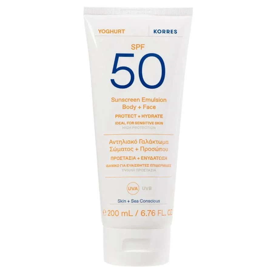 Korres Захист від сонця для тіла та обличчя Йогурт-молочко SPF50 200мл: ціни та характеристики