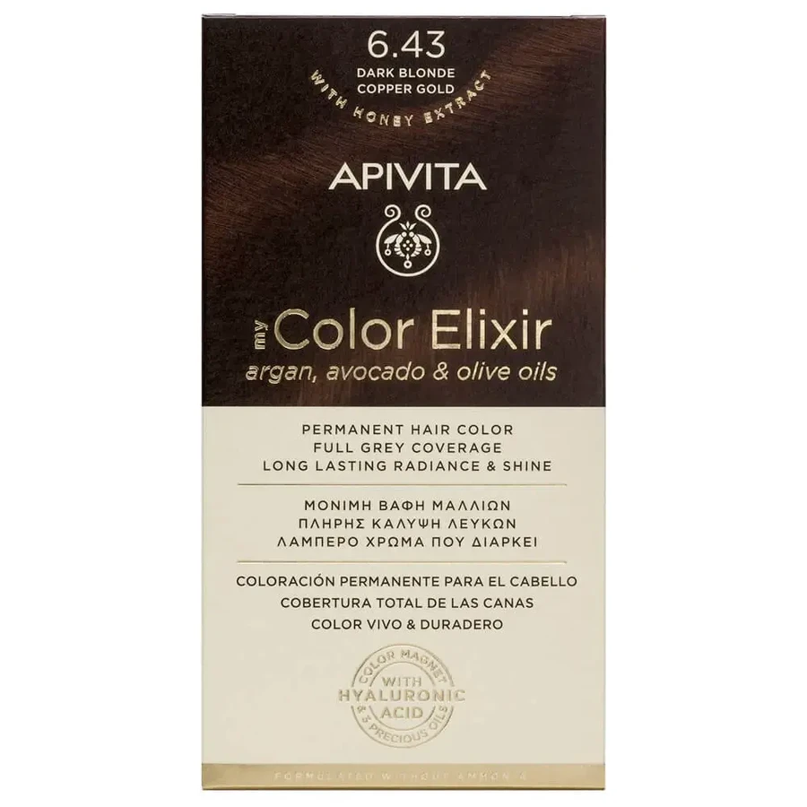 Еліксир для перманентної фарби для волосся Apivita My Color Elixir N6,43 Темно-русявий мідно-медовий русявий: ціни та характеристики