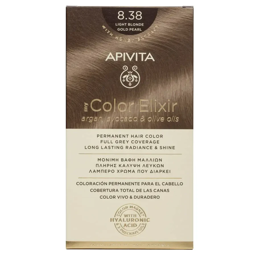 Еліксир для перманентної фарби для волосся Apivita My Color Elixir N8,38 Світло-русявий медово-перламутровий: ціни та характеристики