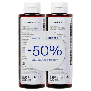 Korres шампунь против перхоти для сухой кожи с лавром и эхинацеей 2х250 мл