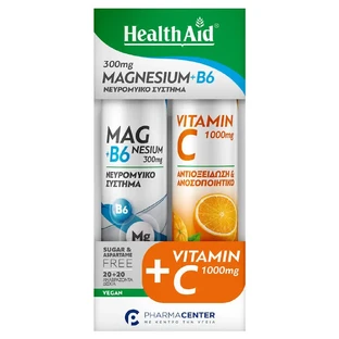 Health Aid Promo Pack Magnesium 300mg + B6 20eff.tabs + Vitamin C 1000mg Orange 20eff.tabs
