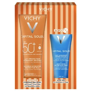 Промо-пакет Vichy Capital Soleil Lait Spf50 300 мл та безкоштовний лосьйон після засмаги Capital Soleil Заспокійливий лосьйон після засмаги 100 мл