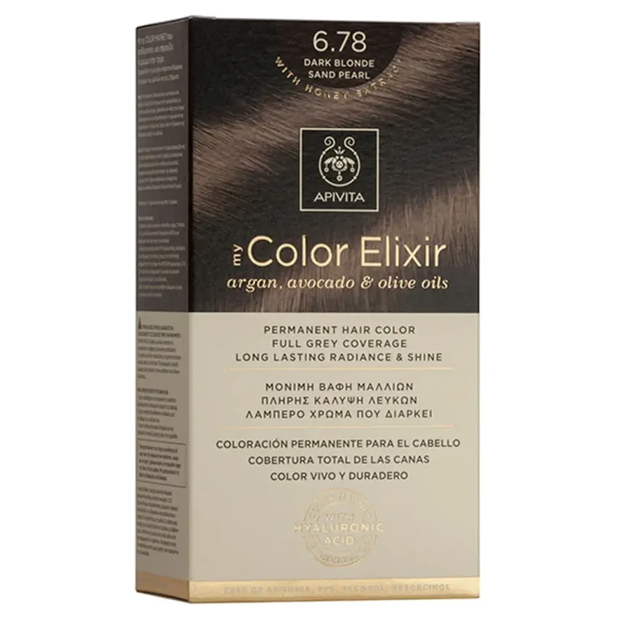 Еліксир для перманентної фарби для волосся Apivita My Colour Elixir N6,78 Темно-русявий перламутрово-бежевий: ціни та характеристики