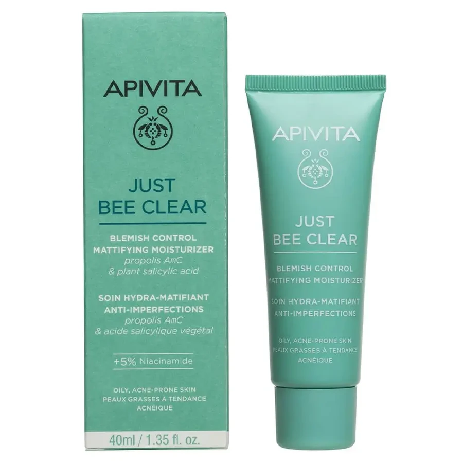 Apivita Just Bee Just Bee Clear Blemish Control Матуючий зволожуючий крем з прополісом AmC та рослинною саліциловою кислотою 40мл: ціни та характеристики