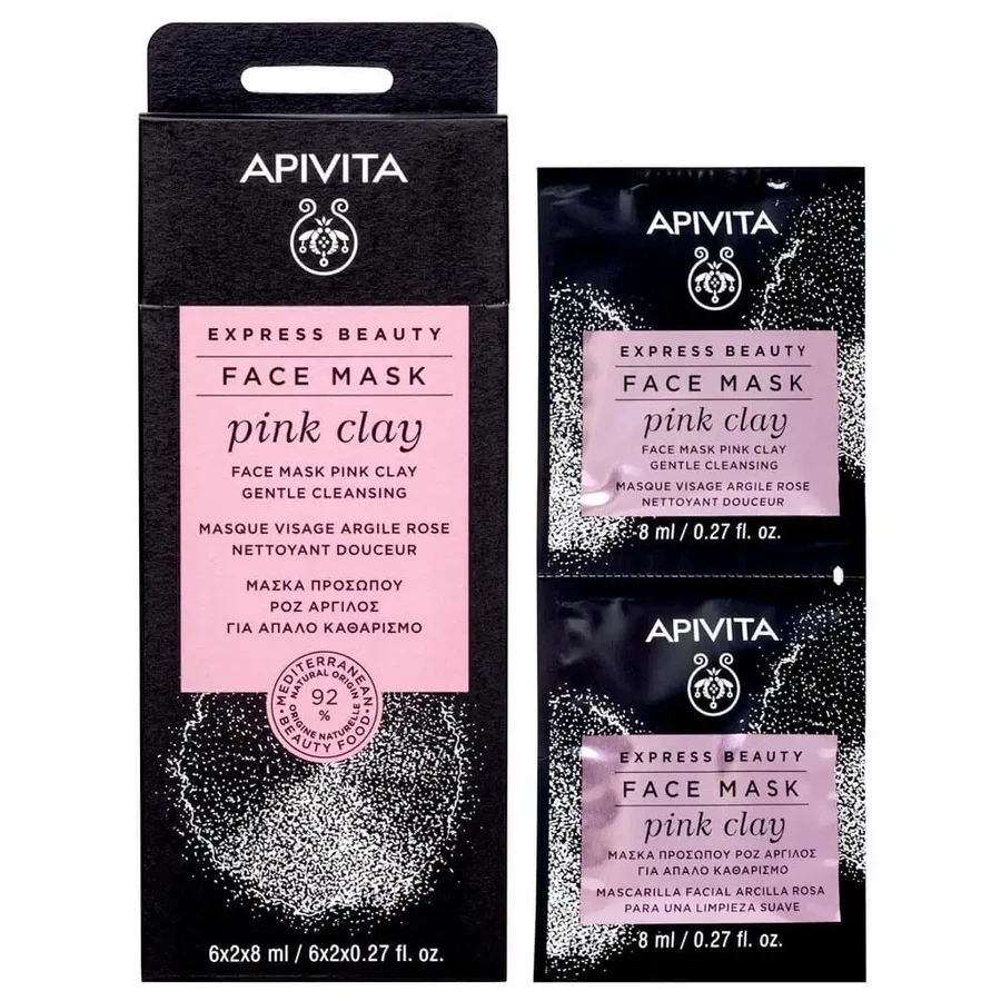 Apivita Express Beauty Ніжна очищуюча маска для обличчя з рожевою глиною 2х8мл: ціни та характеристики