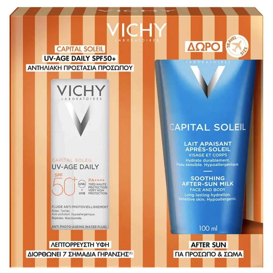 Акционная упаковка Vichy Capital Soleil Capital Soleil UV-Age Daily Fluid SPF50+ 40ml & free Capital Soleil After Sun Soothing Milk 100ml: цены и характеристики