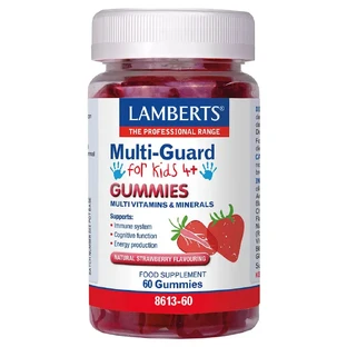 Lamberts Multi-Guard Kids Multi-Guard 4+ Жуйки з натуральним полуничним смаком 60шт