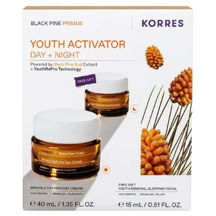 Korres Promo Pack Black Pine Primus Primus Молодежный разглаживающий морщины + эластифицирующий дневной крем 40 мл и FREE Молодежный разглаживающий морщины + эластифицирующий ночной крем 15 мл