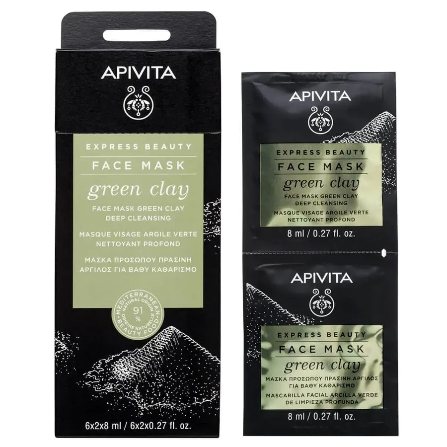Apivita Express Beauty Глибоко очищуюча маска для обличчя із зеленою глиною 2х8мл: ціни та характеристики