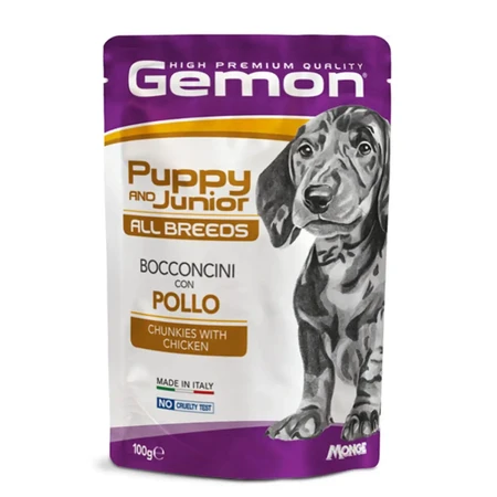 GEMON All Breeds Puppy and Junior, XS-XL, Chicken, саше беззерновой влажный корм для собак младших пород, (в аспирате), 100 г: цены и характеристики
