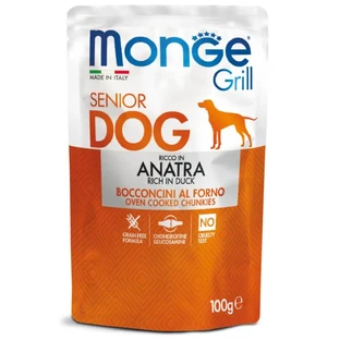 MONGE Grill Senior, XS-XL, Утка, саше влажный корм для пожилых собак, (в собственном соку), 100 г