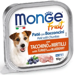 MONGE Fruit, XS-XL, индейка и клюква, лоток, беззерновой влажный корм для собак, (в собственном соку), 100г