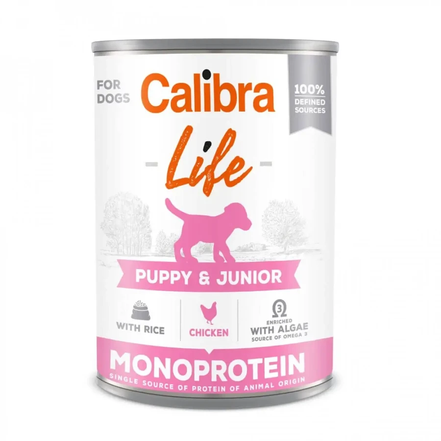 CALIBRA Life Puppy&Junior, XS-XL, курица и рис, консервированный однобелковый влажный корм для собак младших возрастов, (пате), 400 г: цены и характеристики