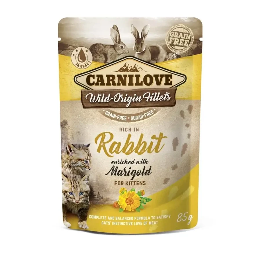 CARNILOVE Kitten, Філе кролика з чорнобривцями, беззерновий вологий корм у пакетиках для котів молодшого віку (в соусі), 85г: ціни та характеристики