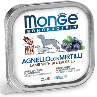 MONGE Monoprotein, XS-XL, ягненок и клюква, однобелковый беззерновой влажный корм для собак, (пате), 150 г