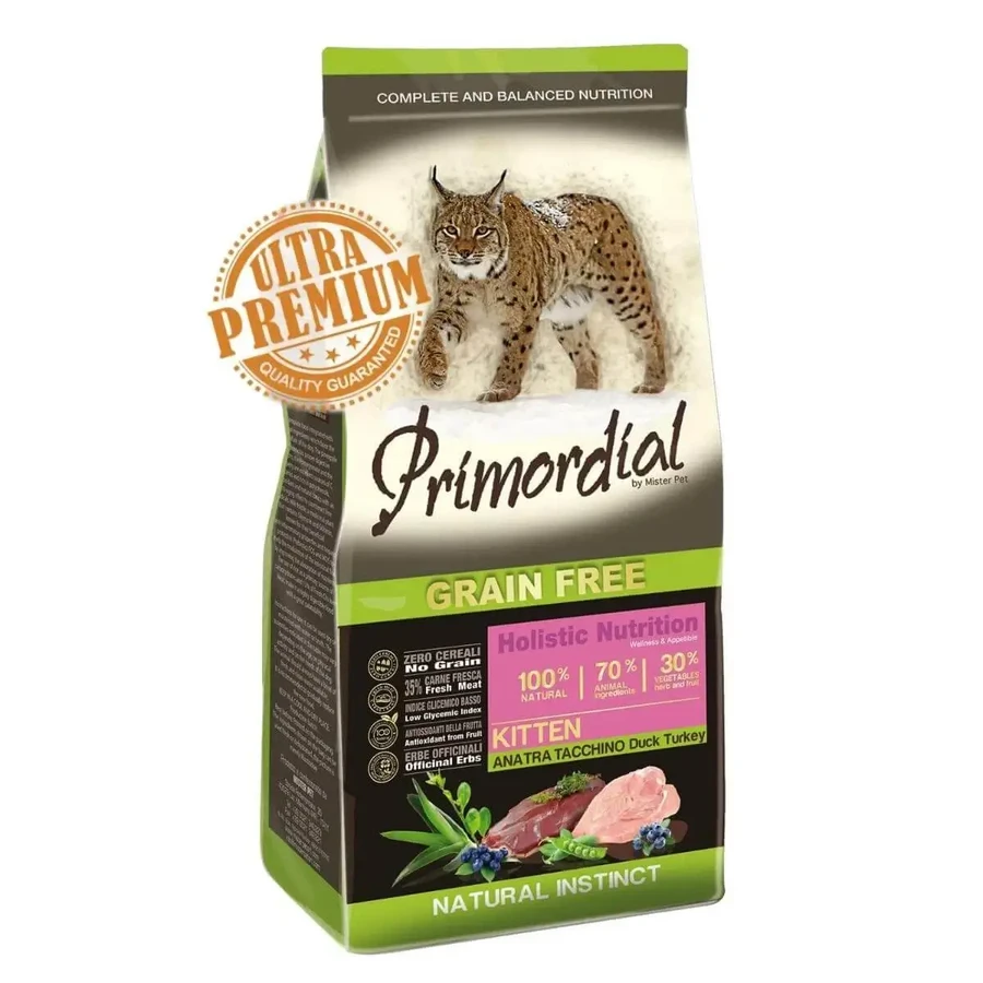 PRIMORDIAL Holistic Holistic Kitten, утка и индейка, беззерновой сухой корм для молодых кошек, 2 кг: цены и характеристики