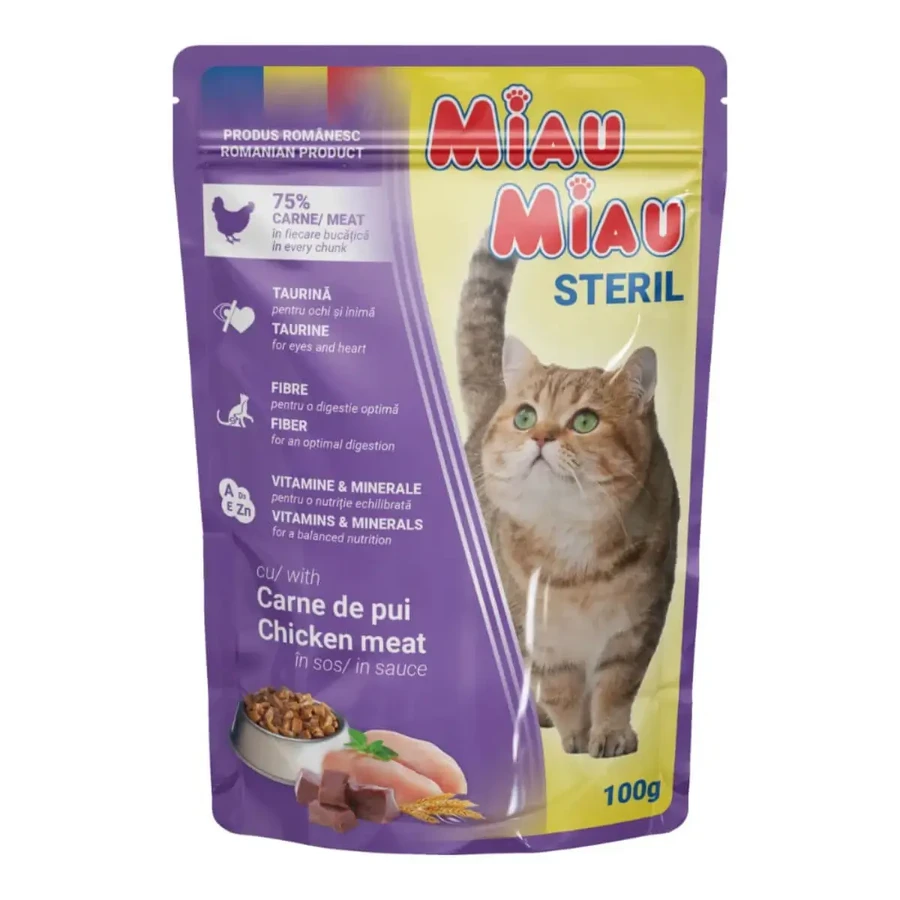 MIAU MIAU Sterilised, Chicken, саше влажный корм для стерилизованных кошек, (в соусе), 100 г: цены и характеристики