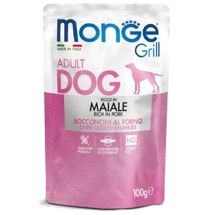 MONGE Grill, XS-XL, Свинина, вологий корм для собак у пакетиках, (у власному соку), 100г