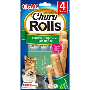 INABA Churu Rolls, курица и тунец, беззерновой пакетик для поощрения кошек, полувлажный, 40 г