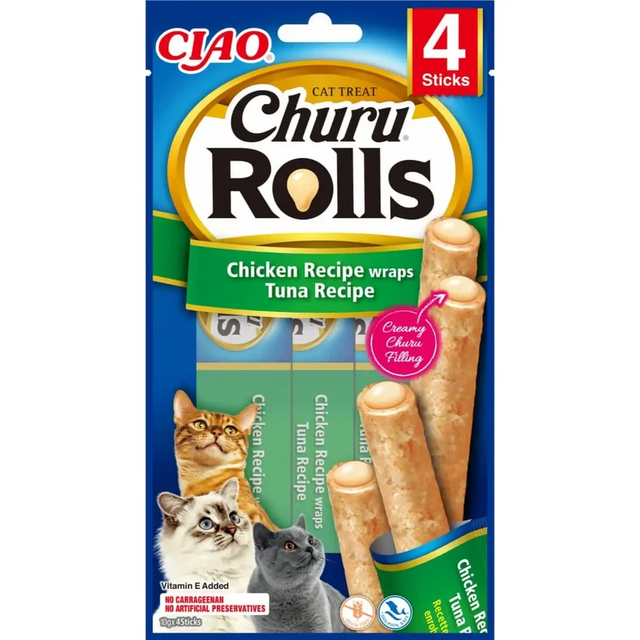 INABA Churu Rolls, курица и тунец, беззерновой пакетик для поощрения кошек, полувлажный, 40 г: цены и характеристики
