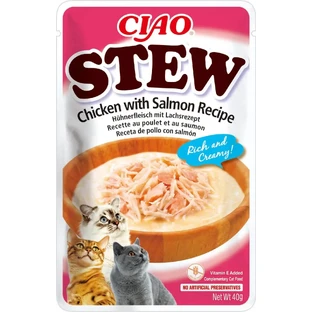 INABA Ciao Stew, лосось и курица, пакетик беззернового влажного корма для кошек, (в соусе), 40 г