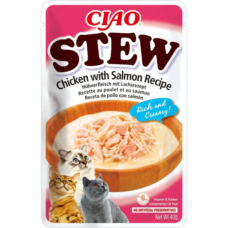 INABA Ciao Stew, лосось и курица, пакетик беззернового влажного корма для кошек, (в соусе), 40 г: цены и характеристики