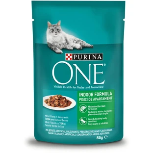 PURINA One Indoor, Тунец с зелеными бобами, саше влажный корм для кошек, (в соусе), 85г