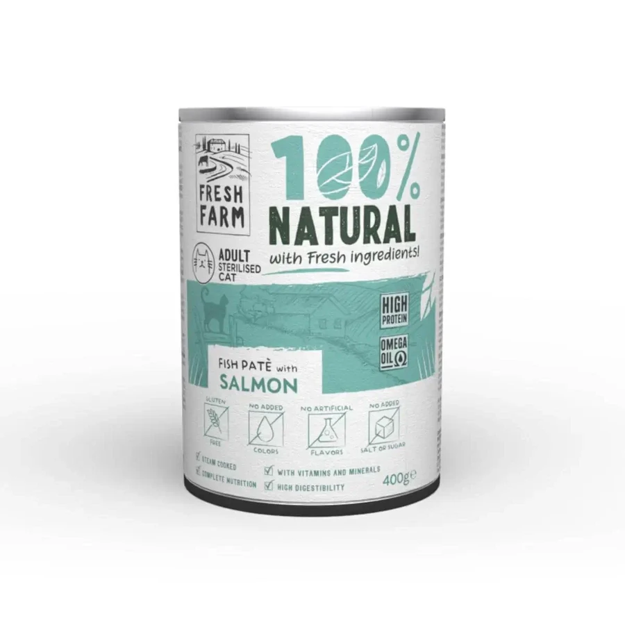 FRESH FARM Smooth Sterilised, Salmon, консервированный влажный корм для стерилизованных кошек, (паштет), 400 г: цены и характеристики