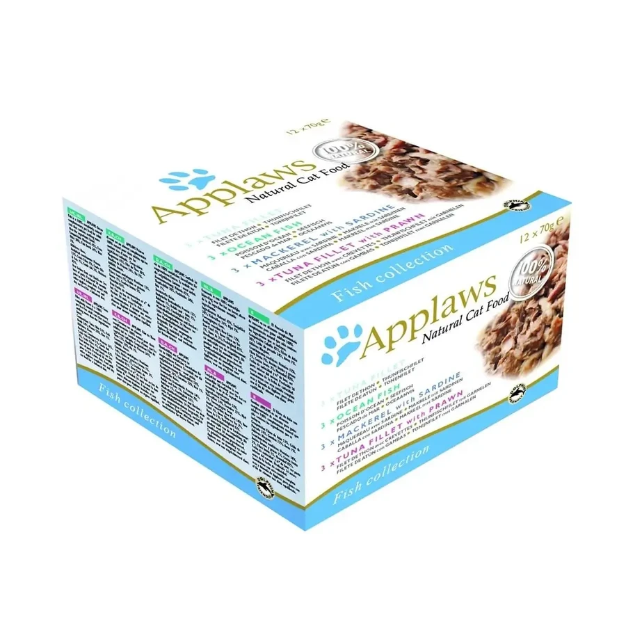 APPLAWS Fish Selection Multipack, 3 смаки (тунець, тунець і лосось, тунець і водорості), змішана упаковка, консерви для вологих котів, 70г х 12: ціни та характеристики