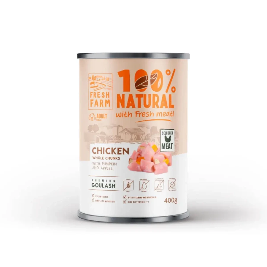 FRESH FARM Гуляш, XS-XL, Курка, консервований беззерновий вологий корм для собак, (в супі), 400г: ціни та характеристики