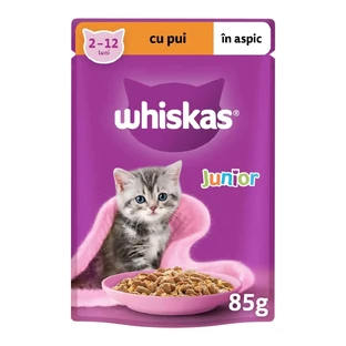 WHISKAS Junior, Курка, вологий корм у пакетиках для котів молодшого віку, (в аспіді), 85г