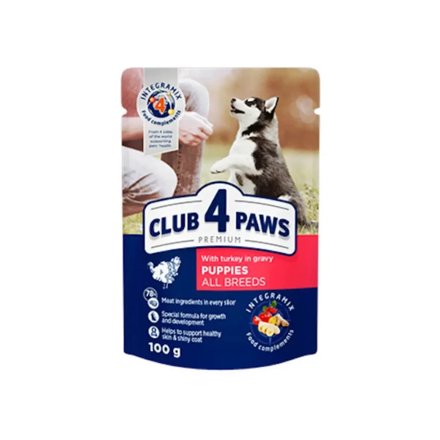 CLUB 4 PAWS Premium Puppies, XS-XL, индейка, саше влажный корм для собак младших возрастов, (в соусе), 100 г: цены и характеристики