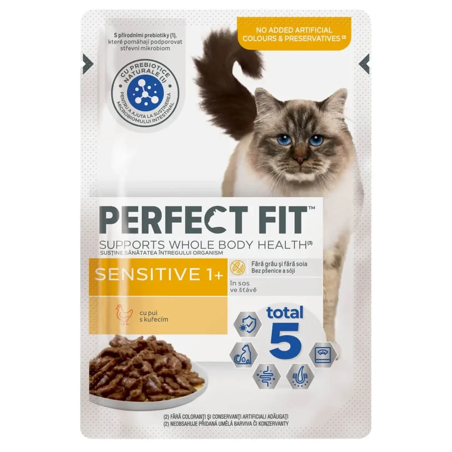 PERFECT FIT Cat Sensitive 1+ , Курица, саше влажный корм для кошек, пищеварительная система, (в соусе), 85г, 85г: цены и характеристики