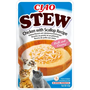 INABA Ciao Stew, Курица и гребешки, саше беззерновой влажный корм для кошек, (в соусе), 40 г