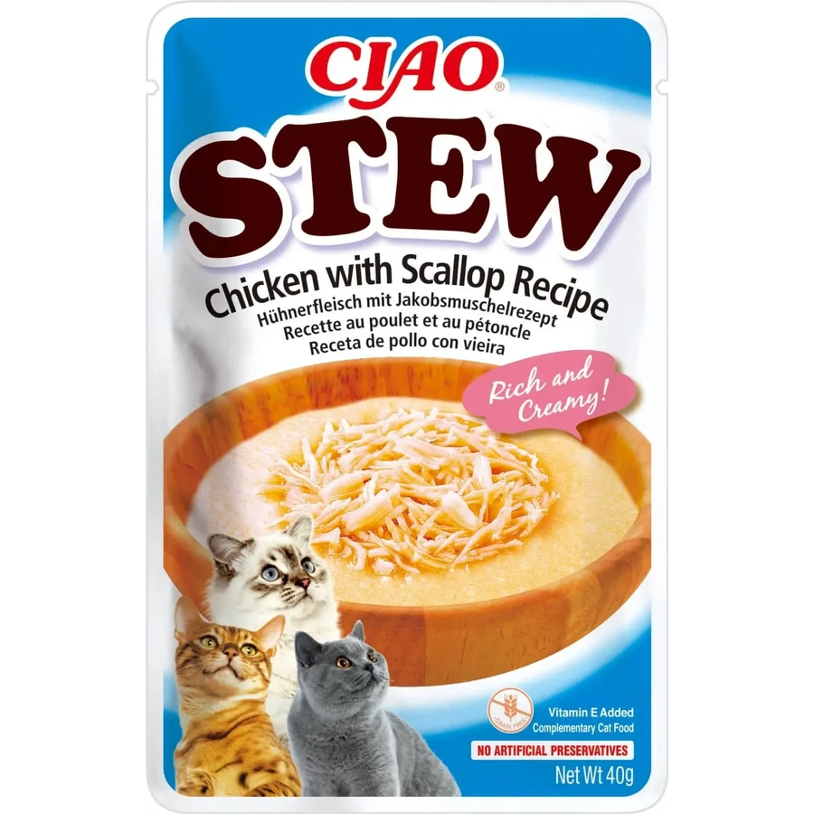 INABA Ciao Stew, Курица и гребешки, саше беззерновой влажный корм для кошек, (в соусе), 40 г: цены и характеристики