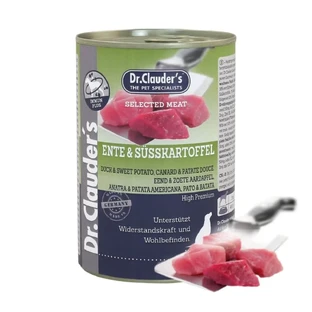 DR. CLAUDER'S Selected Meat, XS-XL, качка та солодка картопля, консерви беззернові вологі для собак (у власному соку), 400г