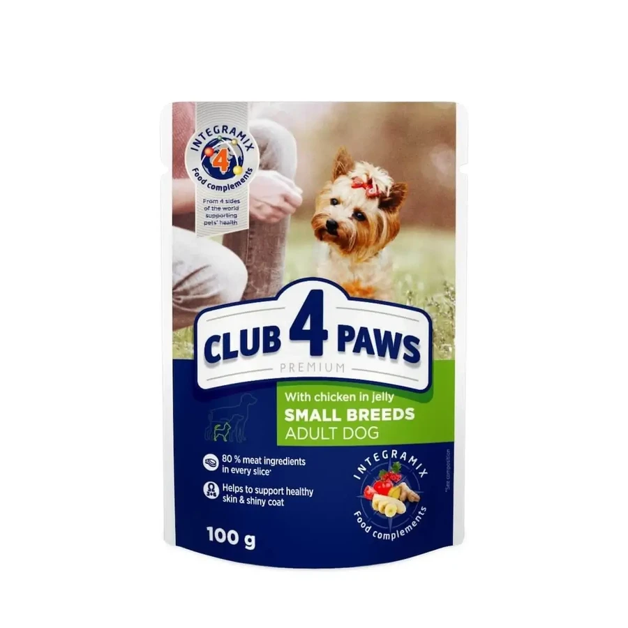 CLUB 4 PAWS Premium, XS-XL, курятина, вологий корм для собак у пакетиках, (в аспіді), 100г: ціни та характеристики
