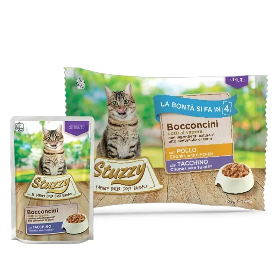 STUZZY Chunks Pack Sterilised, курица и индейка, саше влажный корм для стерилизованных кошек, (в соусе), мультипак, 85г х 4шт: цены и характеристики