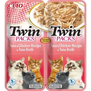 INABA Ciao Twin Packs, Тунец и Курица, пакетик влажного беззернового корма для кошек, (топпинг), 80 г, 80 г