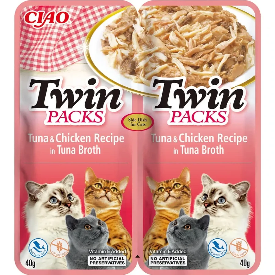 INABA Ciao Twin Packs, Тунец и Курица, пакетик влажного беззернового корма для кошек, (топпинг), 80 г, 80 г: цены и характеристики