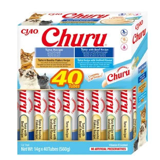 INABA Churu Churu Вершкові сорти, тунець, беззернові ласощі для котів, (пюре), 560г