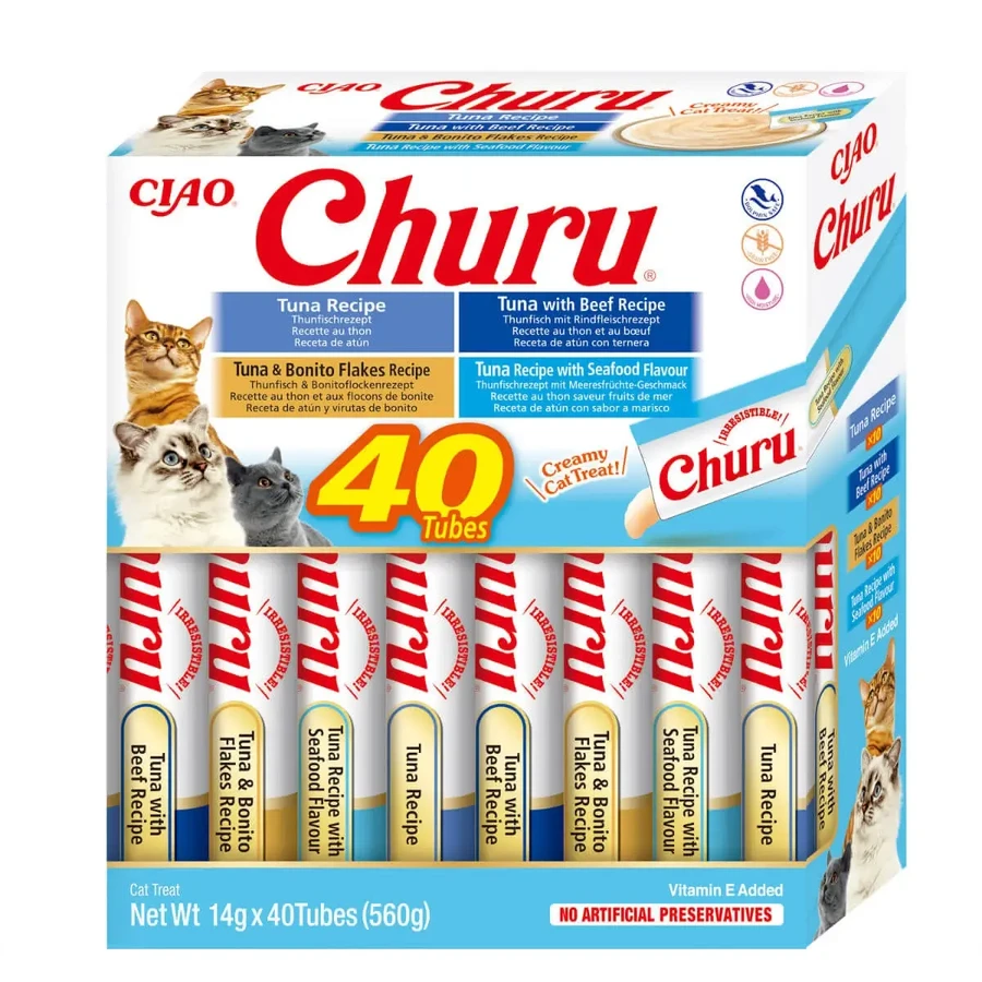 INABA Churu Churu Вершкові сорти, тунець, беззернові ласощі для котів, (пюре), 560г: ціни та характеристики