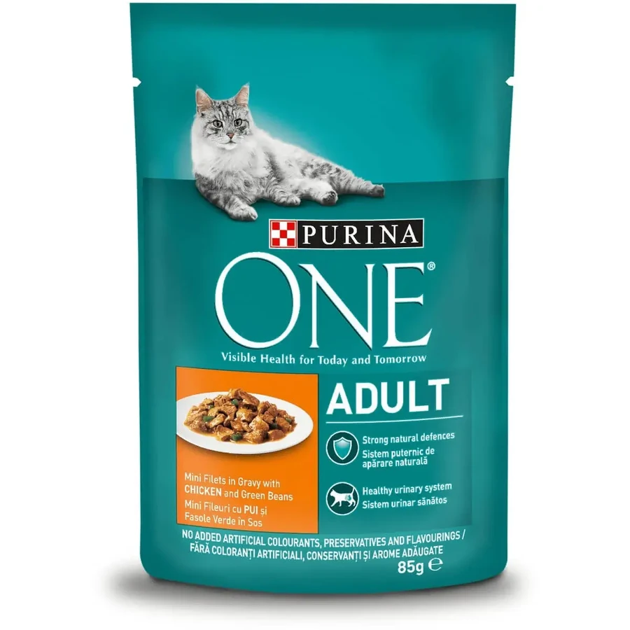 PURINA One Adult, куряче філе зі стручковою квасолею, вологий корм для котів у пакетиках, (в соусі), 85г: ціни та характеристики