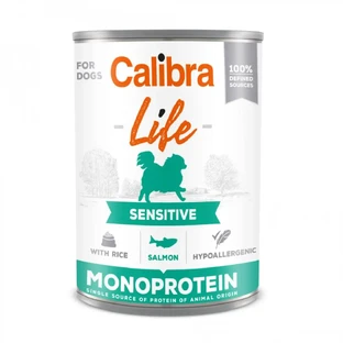 CALIBRA Life Sensitive, XS-XL, Лосось и рис, консервированный, однобелковый, беззерновой влажный корм для собак, пищеварительная система, (паштет), 400г